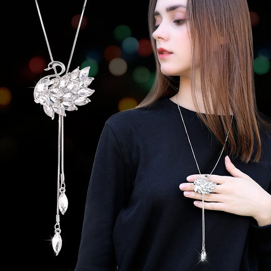 Black Rose Crystal Long Necklace