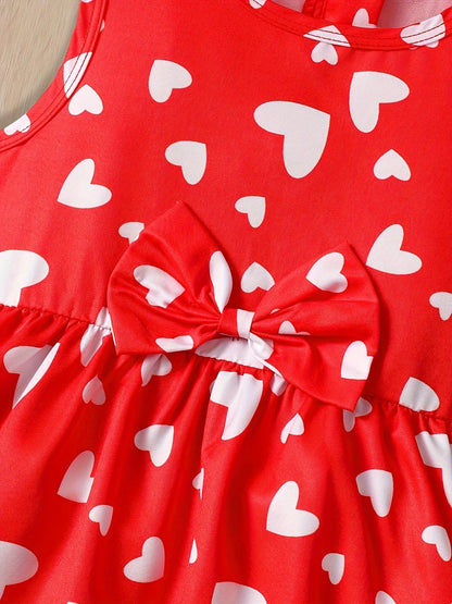 Girls' Love Heart Print Sleeveless Dress
