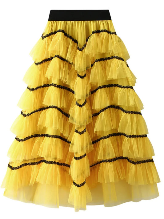 Jupe en gaze de couleur contrastée taille haute