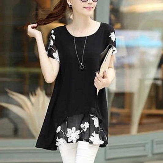 Summer Oversized Round Neck Chiffon Blouse