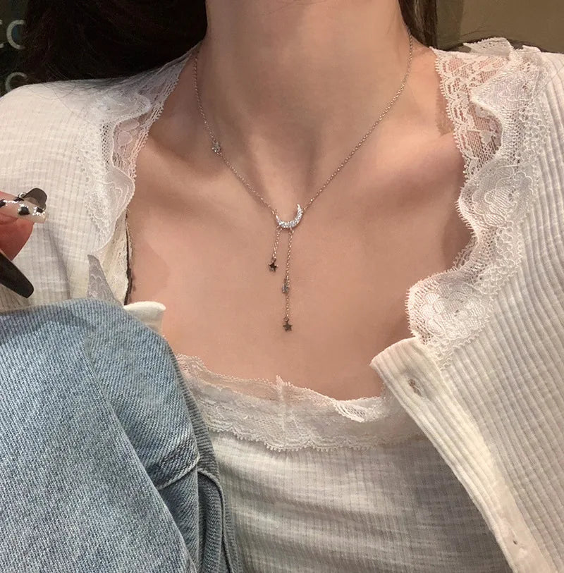 Silver Tassel Star Moon Necklace