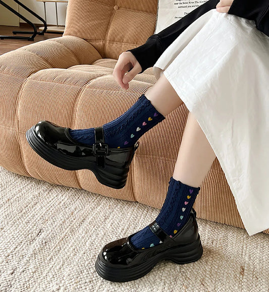 Colorful Five-Finger Heart Braid Socks