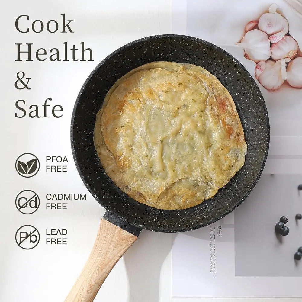 Batterie de cuisine antiadhésive en granit de 16 pièces