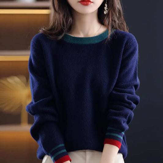 Women's Korean-Style Warm O-Neck Solid Color Long-Sleeve Sweater