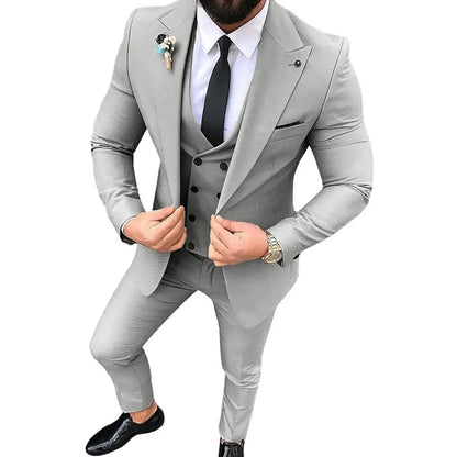 Men's Four Season Single Buckle Slim & Fit 3 Piece Suit Set