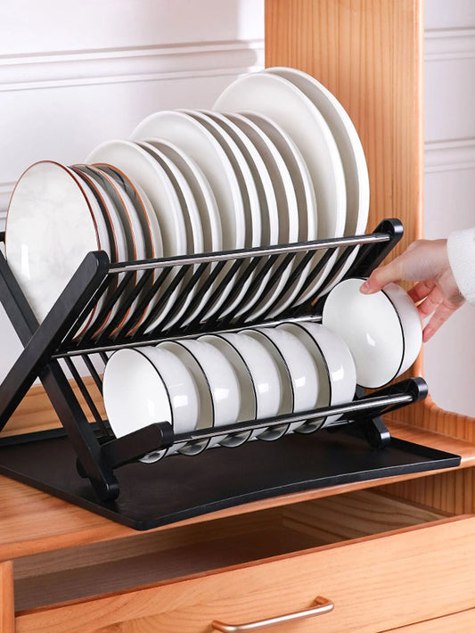 Foldable Black Kitchen Dish Tray Storage Rack