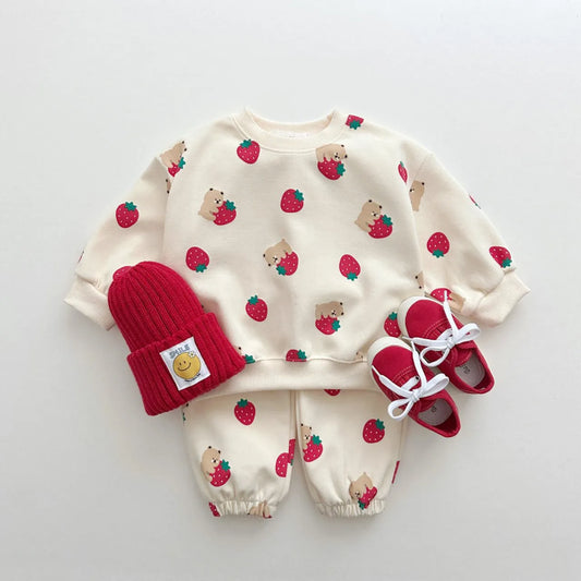 Baby Strawberries Pullover Tops + Cotton Sweatpants Boys Tracksuit