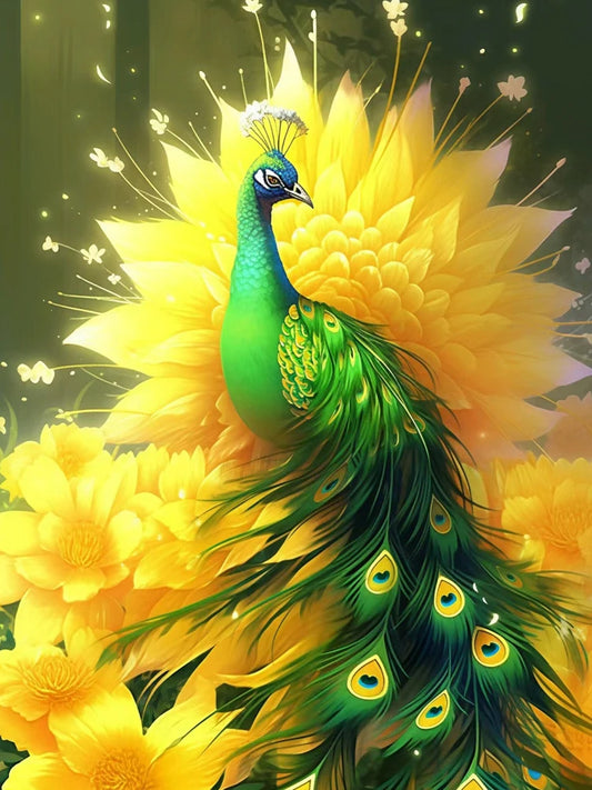 5D DIY Peacock in Flower Diamond Painting