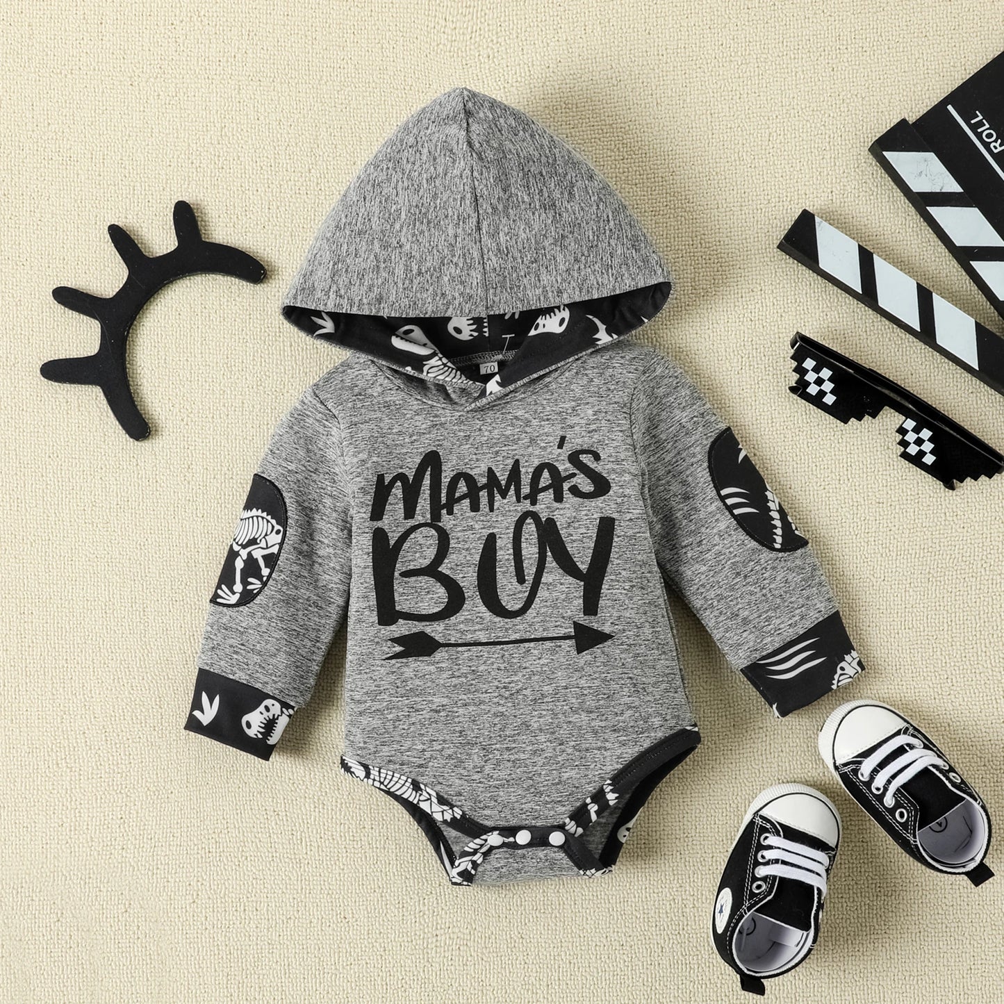Baby Boy Printed Long Sleeve Hoodie Two-piece Set