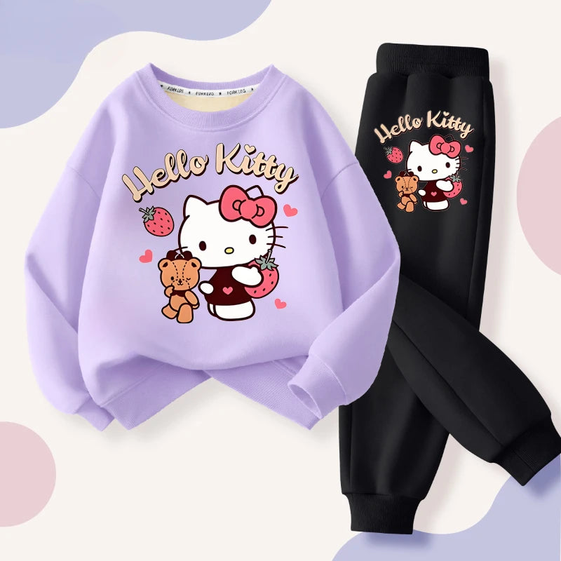 Sweat-shirt à manches longues et col rond imprimé chaton pour enfant