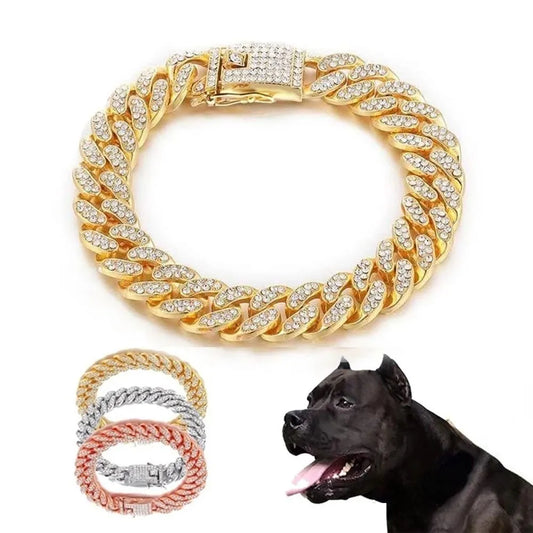 Stainless Steel Rhinestone Dog Chain Collar