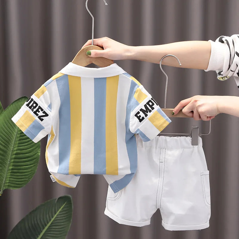 Baby Boy Striped Short Sleeve T-shirt + Shorts Sport Sets