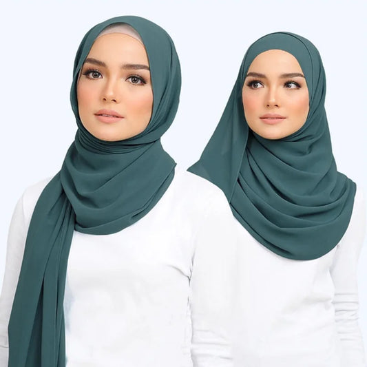 Écharpe Hijab musulmane en mousseline de soie de couleur unie pour femmes