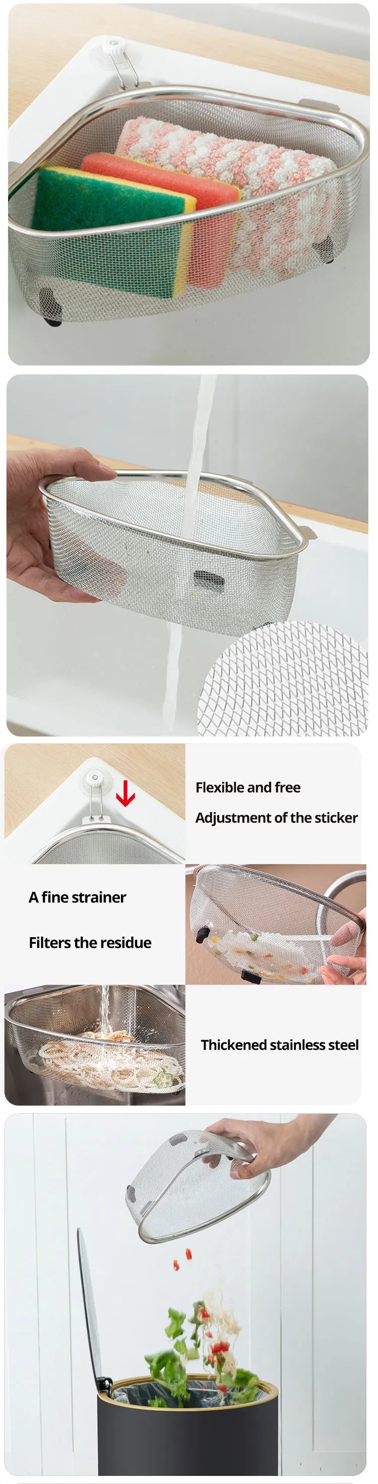 Stainless Steel Kitchen Sink Triangle Drain Basket