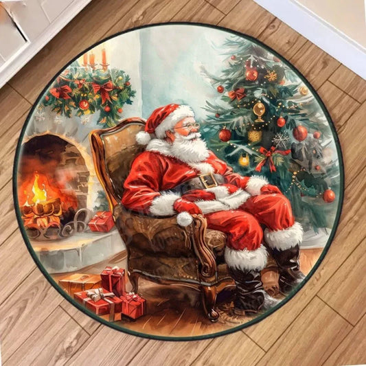 Christmas Circular Carpet Anti Slip Santa Washable Round Rugs