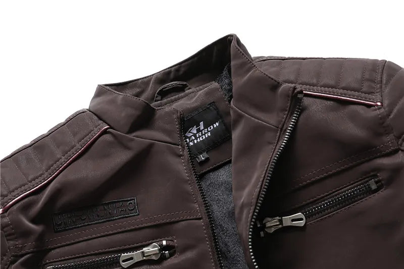 Warm Multi-pocket Leather Zipper Jackets