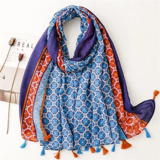 Patchwork Floral Tassel Scarf