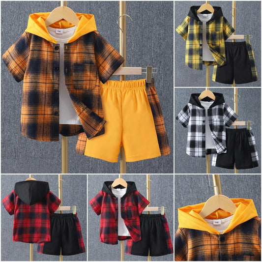 Boys Clothes Short Sleeve Hooded Shirt + short Outfit