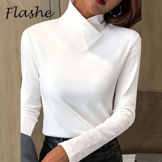 Winter Turtleneck Velvet Stretch Long-sleeve Tops