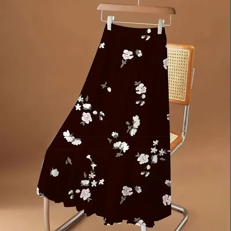 Floral Pleated Chiffon Maxi Skirt