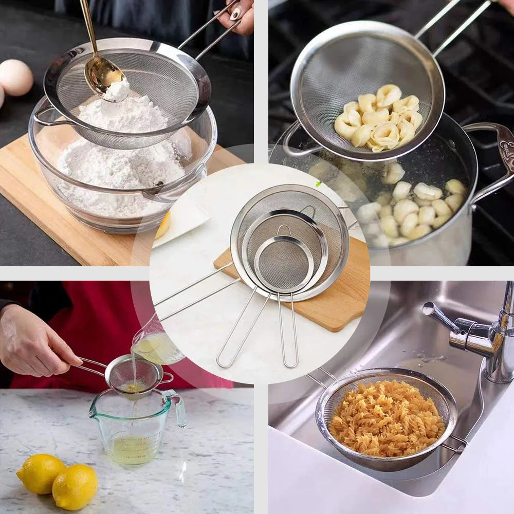 3Pcs Stainless Steel Mesh Kitchen Strainer Set