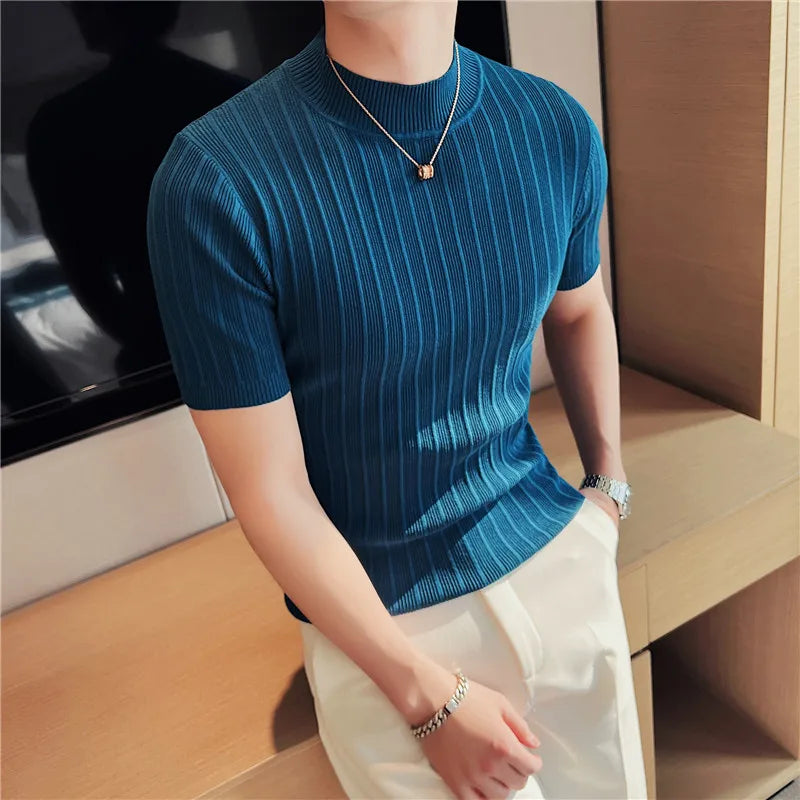 Men's Slim Fit Half High Collar Knit Sweater