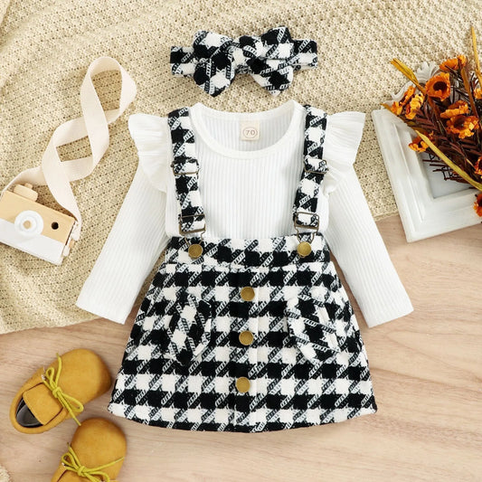 Baby Girls Rivet Plaid Long-Sleeved Dresses