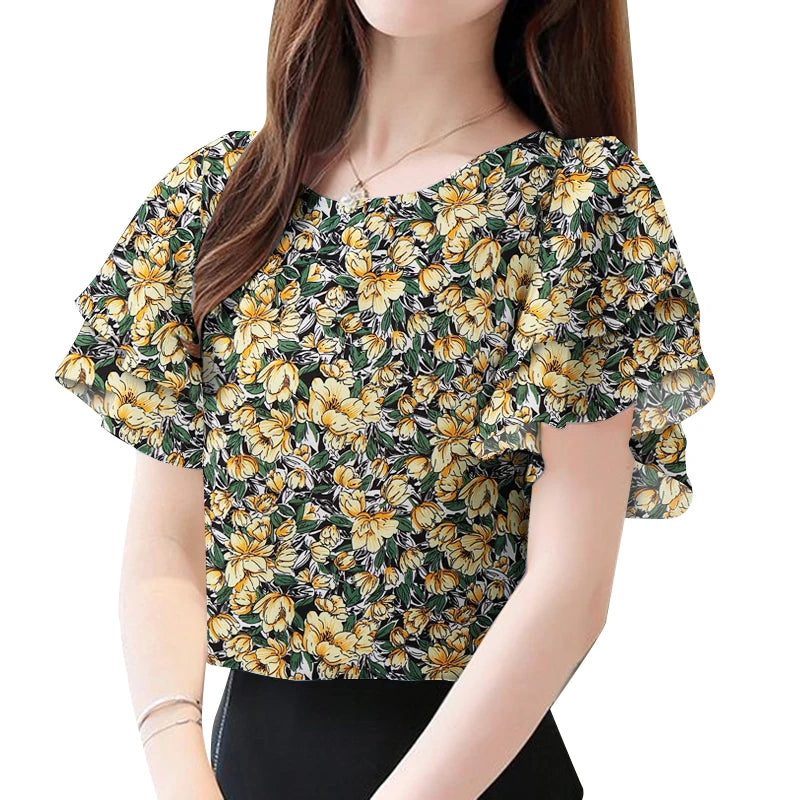 Retro Printed O-Neck Summer Tunic Tops