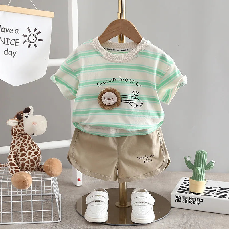 Baby Boy Striped Short Sleeve T-shirt + Shorts Sport Sets