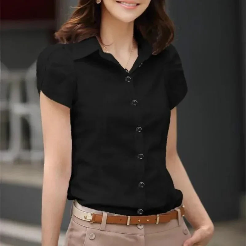 Single Breasted Summer Short Sleeve Women's Blouse Shirt