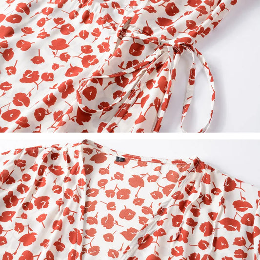 Robe midi maxi bohème à fleurs et col en V pour femme