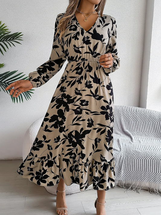 Boho-Maxikleid mit Blumenmuster und V-Ausschnitt für Damen