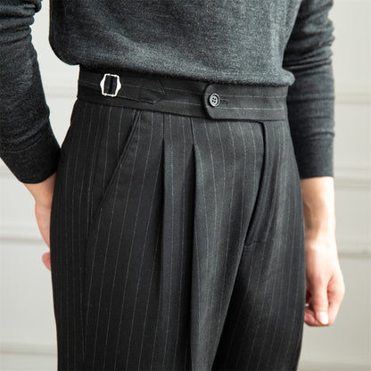 Men's High-waisted Wool Straight-leg Formal Pants
