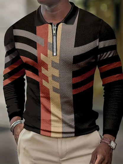 Men's 3D Digital Printing Long Sleeve Polo Shirts