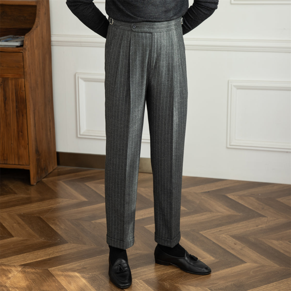 Men's High-waisted Wool Straight-leg Formal Pants