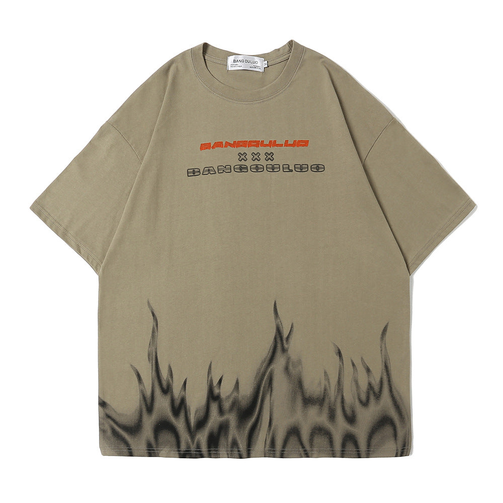 Flame Print Short-Sleeved Men T-shirts