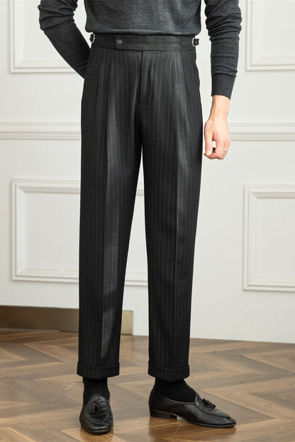 Men's High-waisted Wool Straight-leg Formal Pants