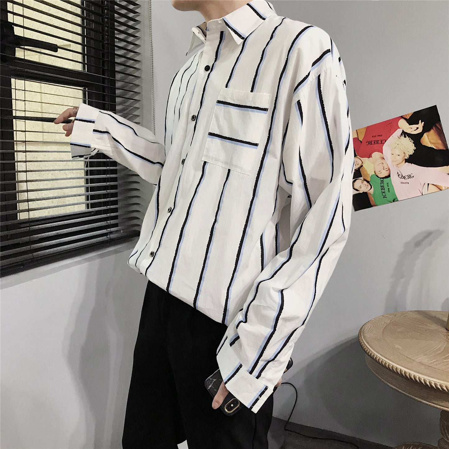 Men Loose Striped Cotton Shirts