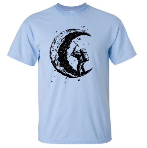 Digging The Moon Print Herren-T-Shirts mit O-Ausschnitt 