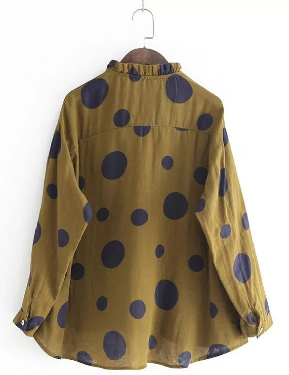 Lose Damenblusen mit Polka Dot Print und Stehkragen