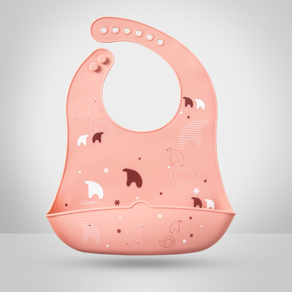 Bavoir stéréo étanche en silicone pour enfants avec grande poche à salive