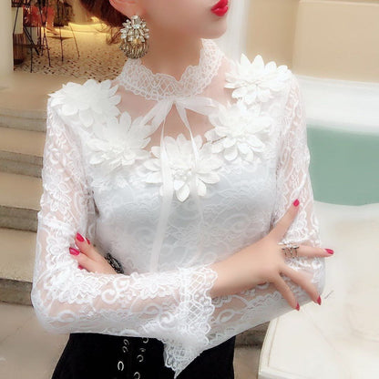 Hollow Lace Long Sleeve Women's Blouse