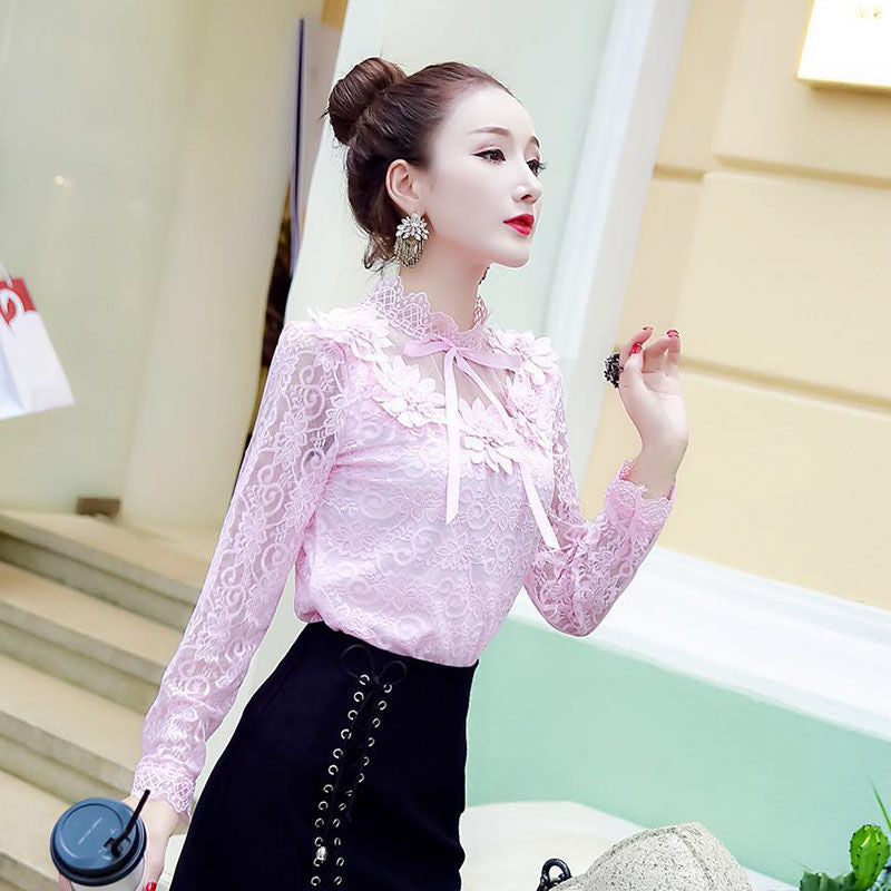 Hollow Lace Long Sleeve Women's Blouse