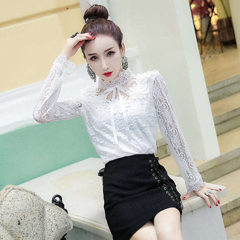 Hollow Lace Long Sleeve Women's Blouse