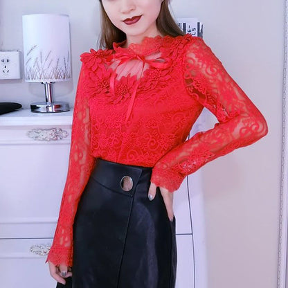 Hollow Lace Long Sleeve Women's Blouse