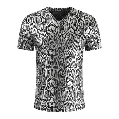 V-Neck Snake Print Men T-Shirt