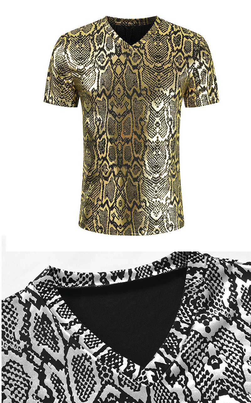 V-Neck Snake Print Men T-Shirt