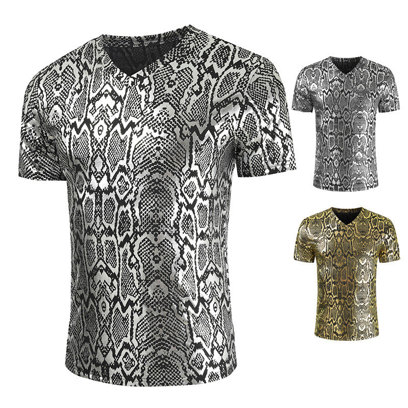 V-Neck Snake Print Men T-Shirt