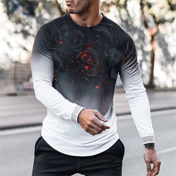 V-Neck Long Sleeve Men Elastic T Shirt