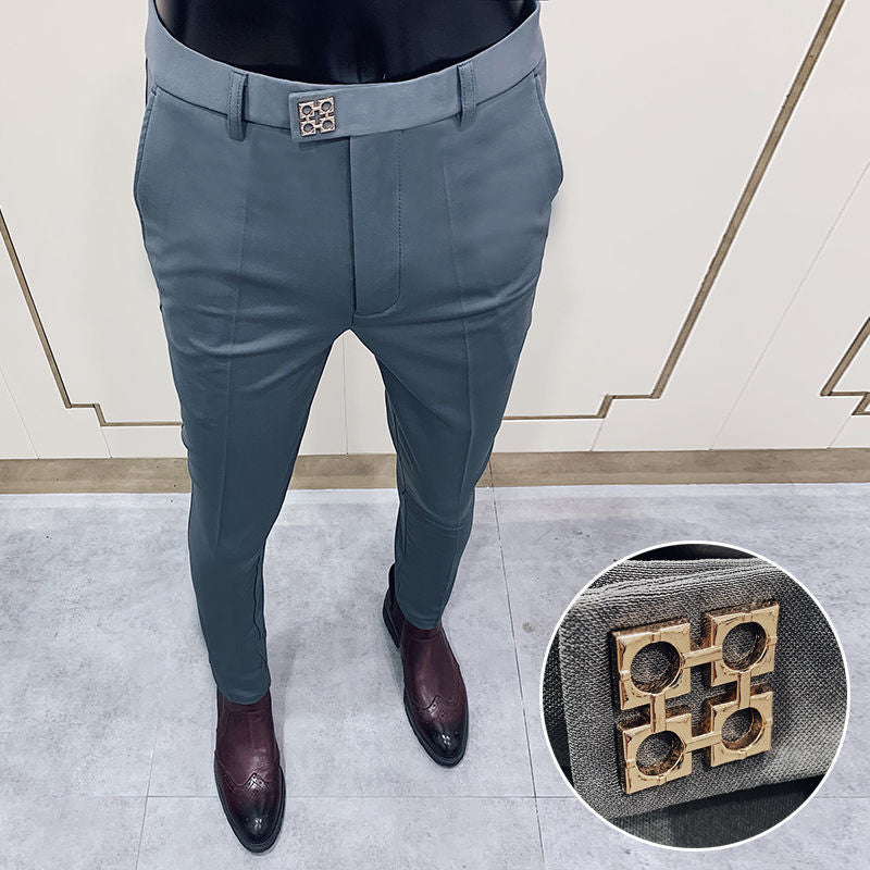 Men's Autumn & Winter Black Plus Velvet Formal Trousers Pants